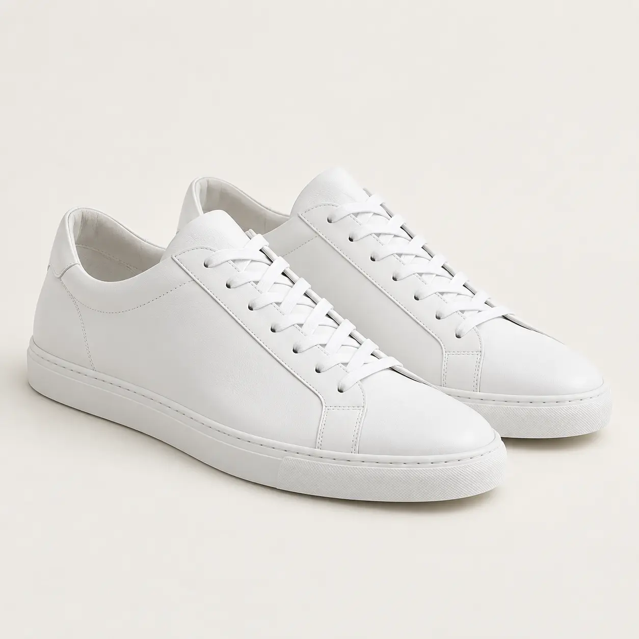 White Minimal Leather Trainers demonstration image